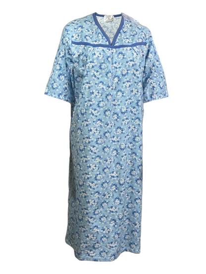 Adaptive Open Back Cotton Flannel V-Neck Nightgown