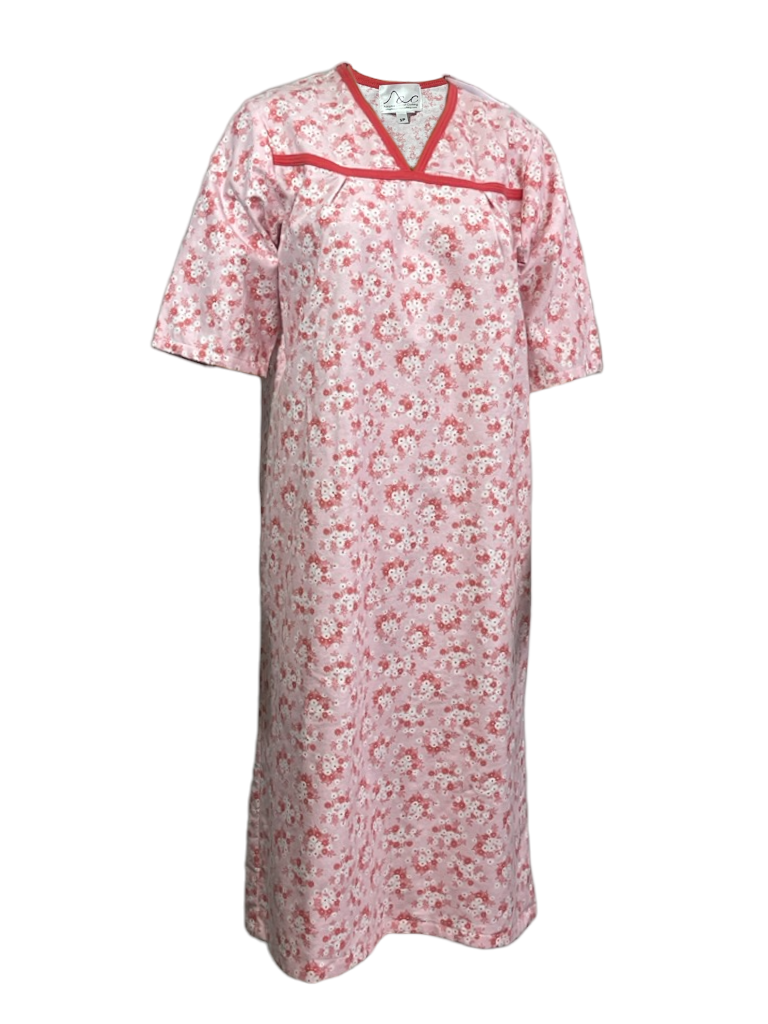 Adaptive Open Back Cotton Flannel V-Neck Nightgown