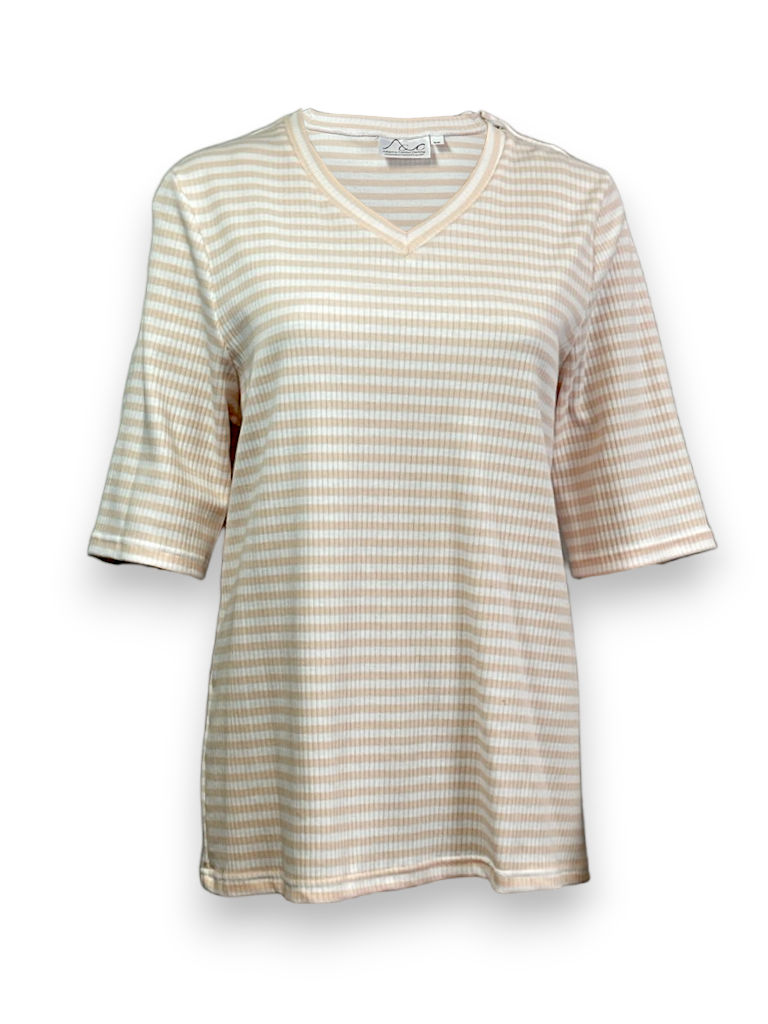Adaptive Open Back Striped Cotton V-Neck Top
