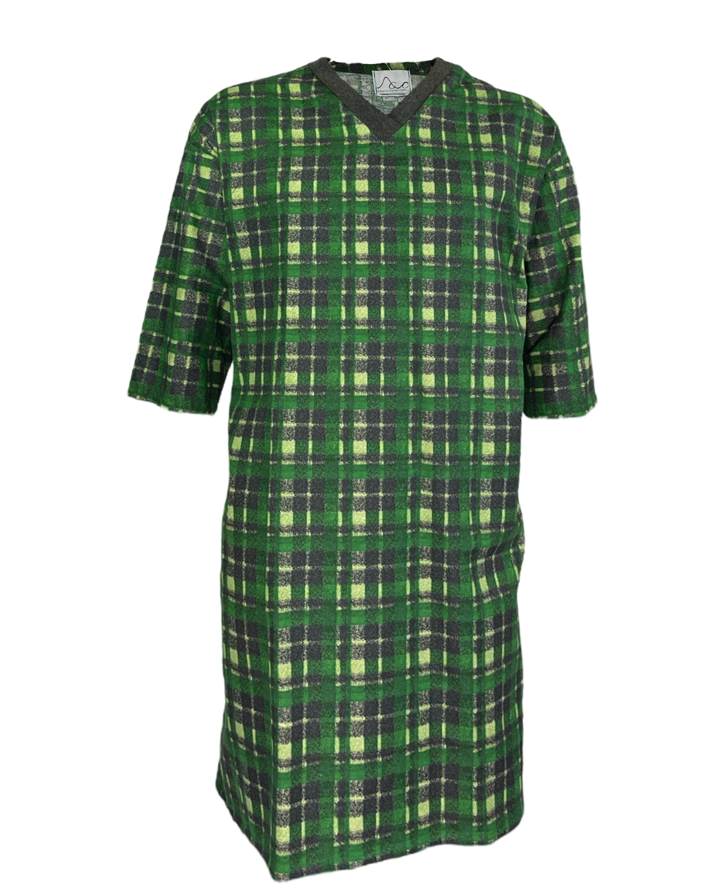 Mens Hospital Back Opening Nightshirt. 100% Cotton Flannel, great for washing. Comfortable, Easy on and off for quick changes.