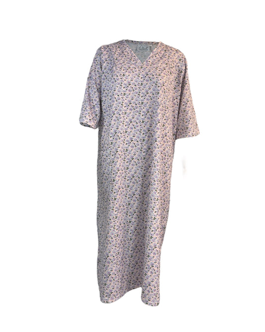 Ladies’ Cotton Knit Open-Back Nightgown – Lightweight Floral
