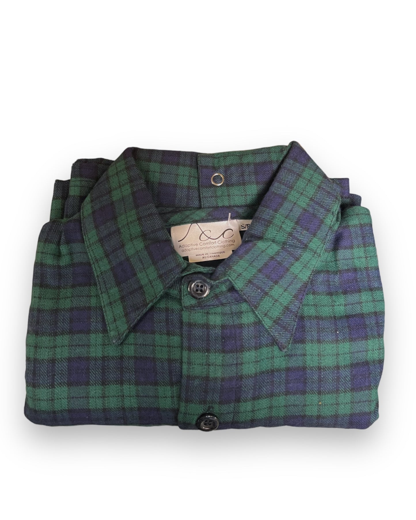 Adaptive Open Back Cotton Button Shirt, Tartan Plaid