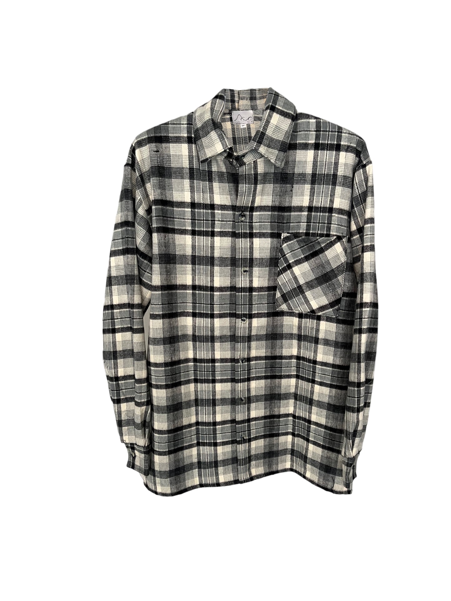Men’s Adaptive Open-Back Shirt – Black, White & Grey Tartan | Long Sleeve Button-Up for Assisted Dressing