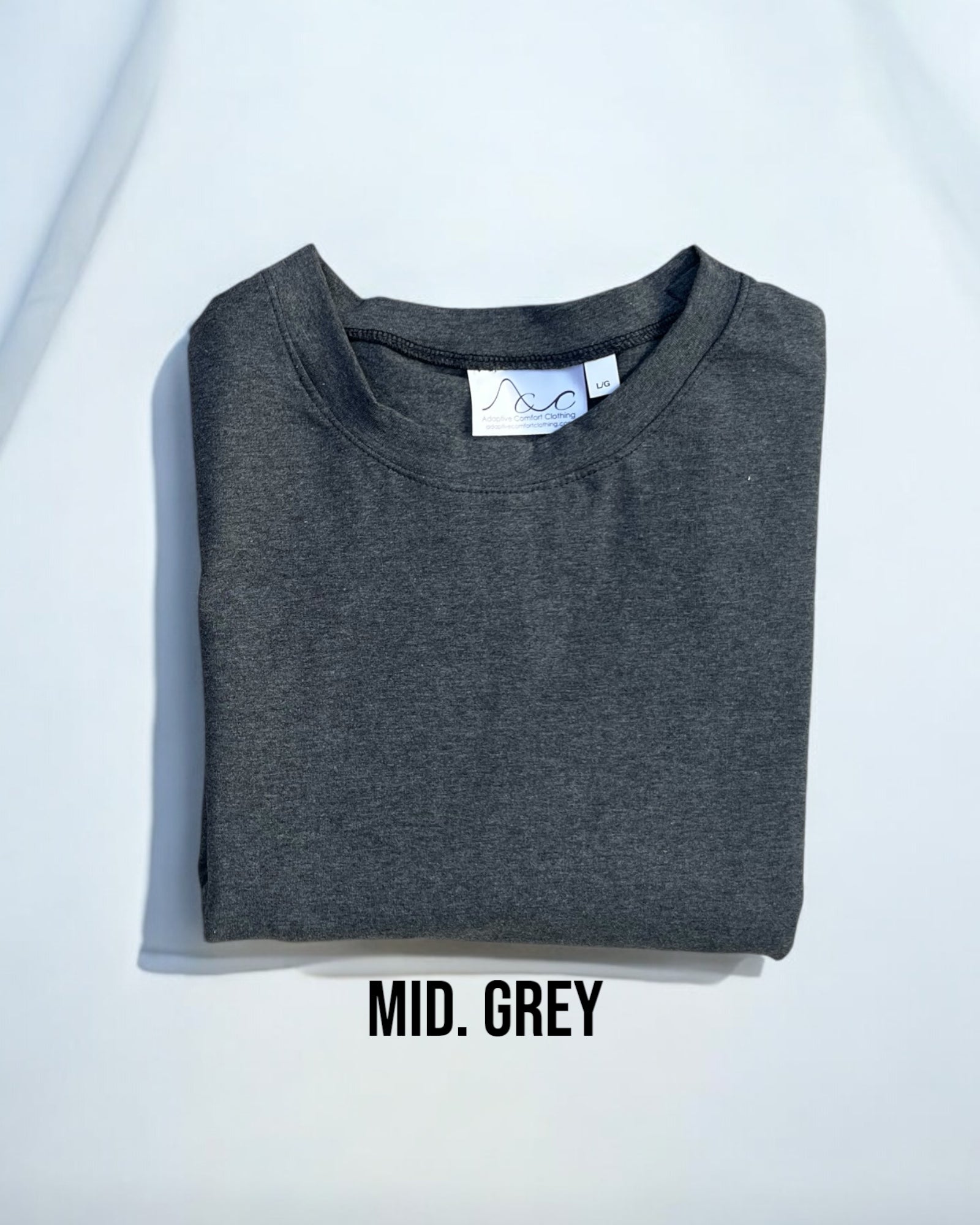 Unisex fit adaptive long-sleeve t-shirt providing comfort, coverage, and Canadian-made quality.