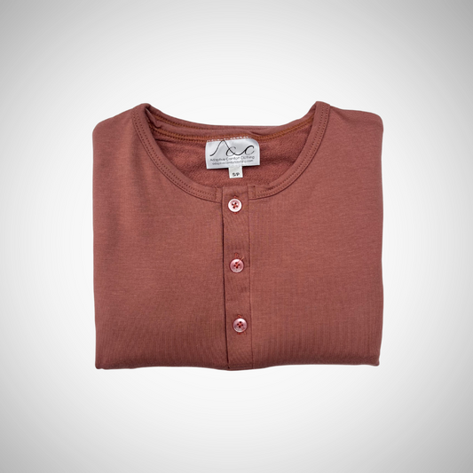 Adaptive Open Back Ladies Henley, Dusty Rose