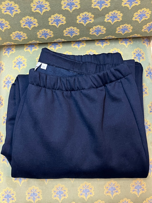 Unisex Adaptive Open-Back Cotton Fleece Sweatpant in Navy, front view, lightweight stretch, sizes 3X–4X.