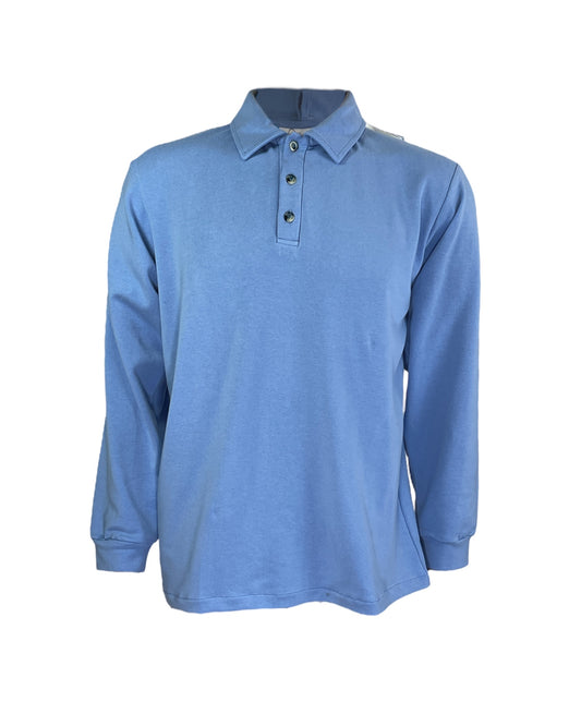 Adaptive Open Back Cotton Polo, Blue Long sleeve