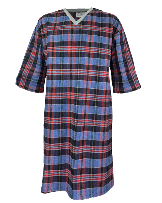 Mens Cotton Flannel Adaptive Back Opening Hospital Gown/ Nightshirt