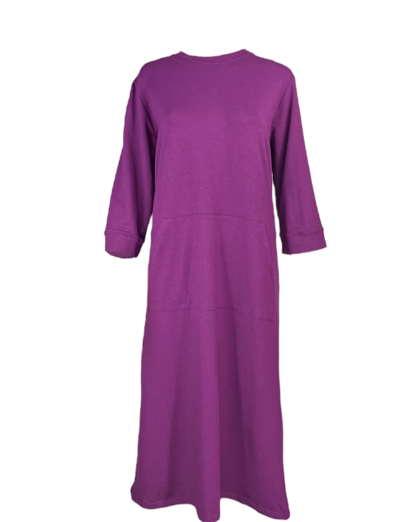 Adaptive Women’s Cotton Terry Dress – Back Opening, Crew-Neck, Magenta (S–3XL)