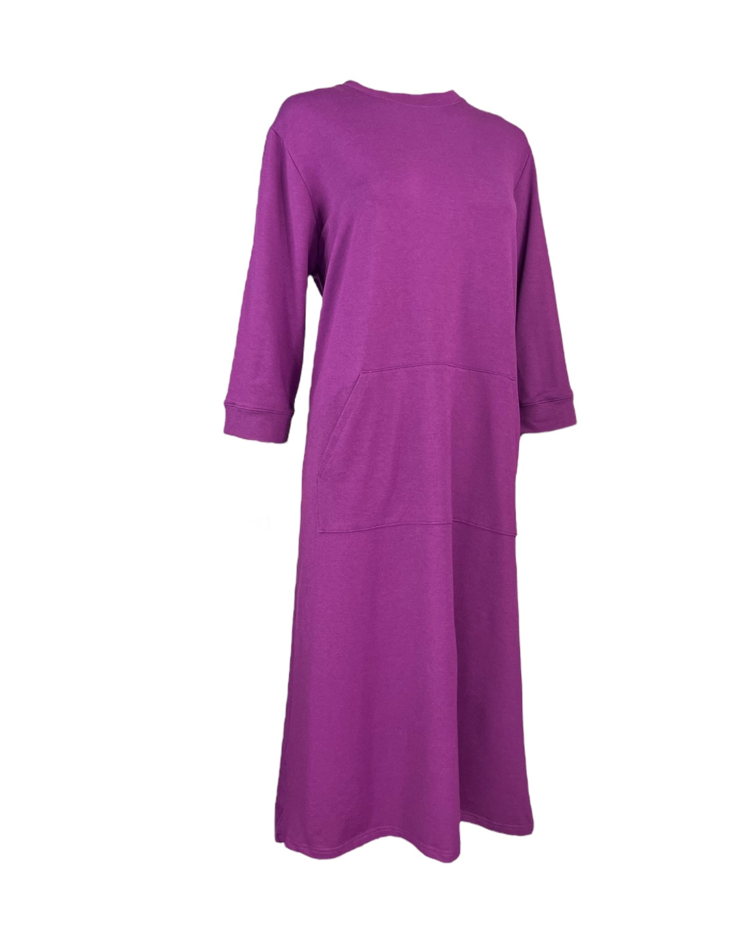 Adaptive Women’s Cotton Terry Dress – Back Opening, Crew-Neck, Magenta (S–3XL)