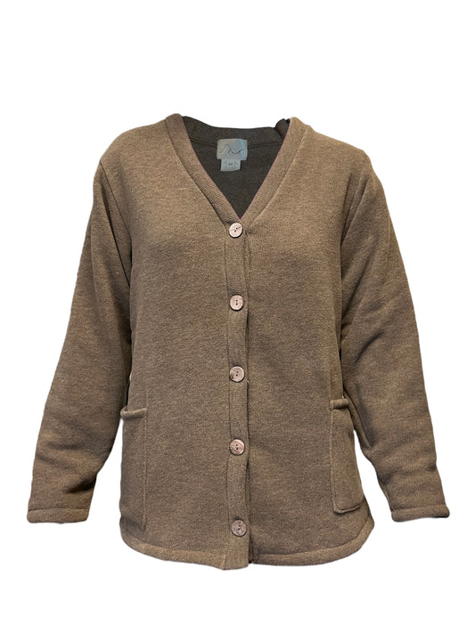 Cotton Fleece Cardigan – Open-Front & Back | Fawn