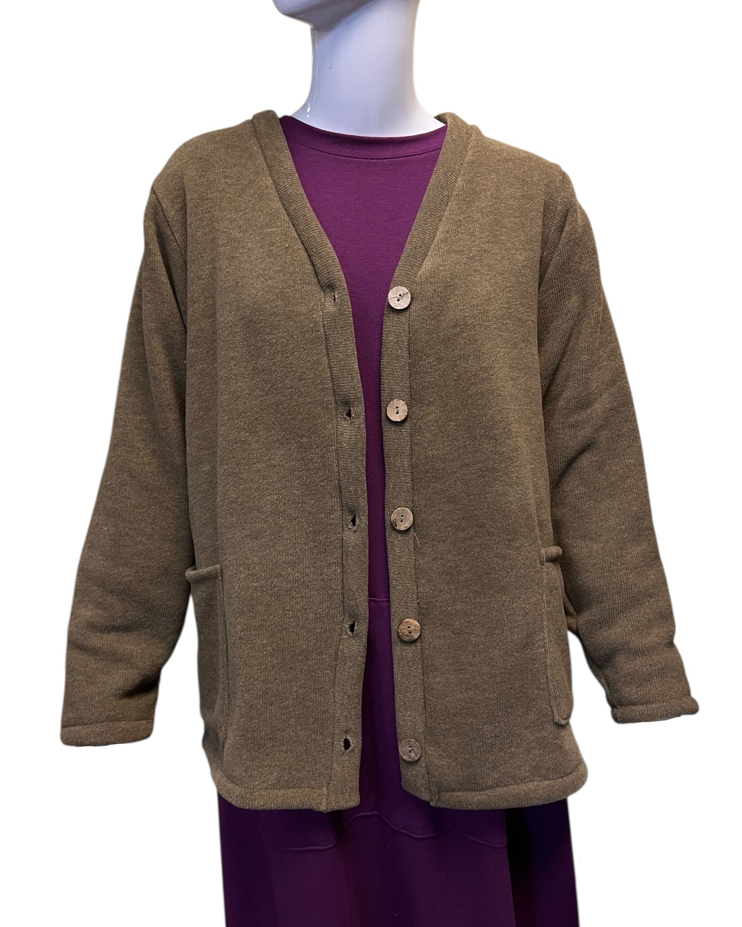 Cotton Fleece Cardigan – Open-Front & Back | Fawn